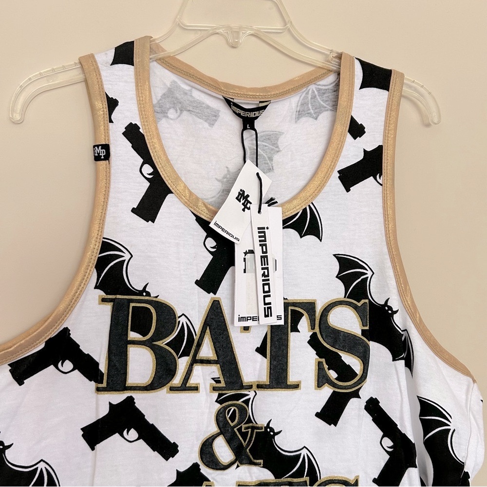 🆕 Bats & Gats Men’s White and Black Tank Top - Picture 2 of 9
